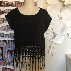 Black Top with Lace Tassels